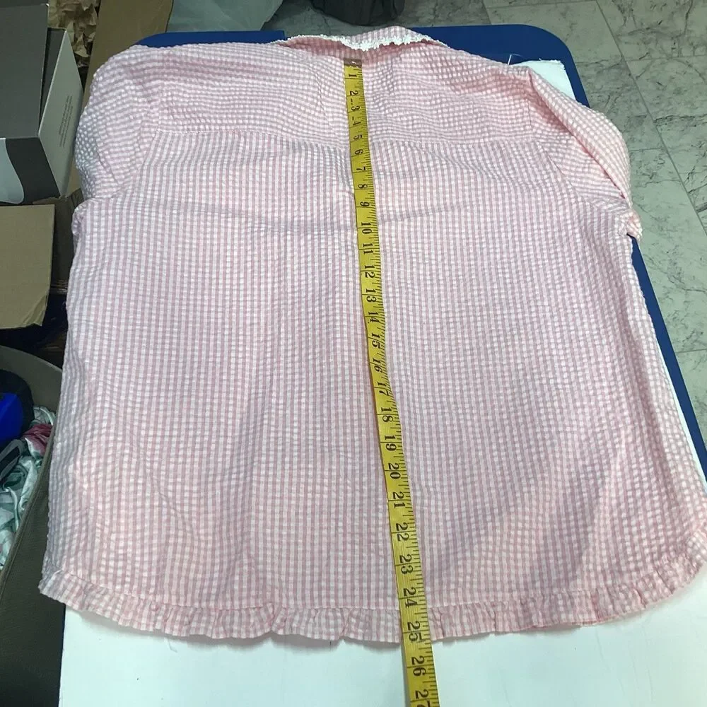 colette by miss elaine pajamas M seersucker pink/white embroidered ruffles